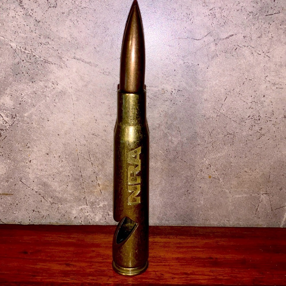 Rare NRA Gold Brass Bullet Bottle Opener Great Gift Man Cave Home Bar Decor